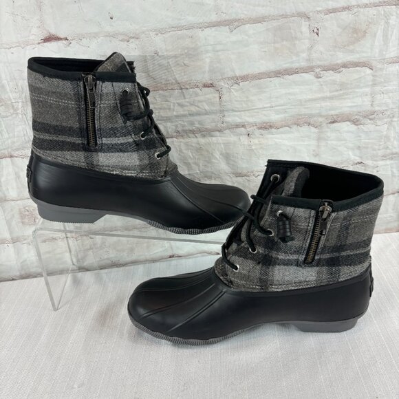 Sperry Women's 9.5 Charcoal Saltwater Wool Plaid Waterproof Duck Boots - Picture 10 of 13